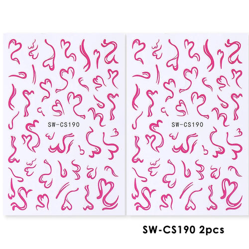 2pcs Sweet Element Nail Art Stickers Simple Flower Heart Cherry
