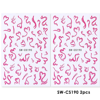 2pcs Sweet Element Nail Art Stickers Simple Flower Heart Cherry