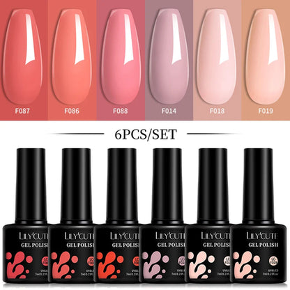 LILYCUTE 6Pcs/Set 7ML Gel DIY Nail Polish Bright Pink Semi Permanent