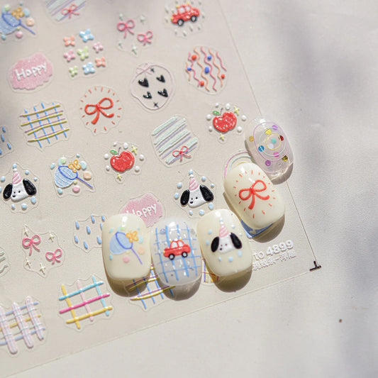 Cute Animals Bear Dog Cake Sweet Cherry Grid Bowknot Star Line Fruit