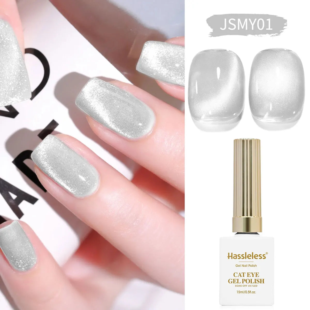 Hassleless  15ml Universal Silver Cat Eye Gel Polish. Glittery,