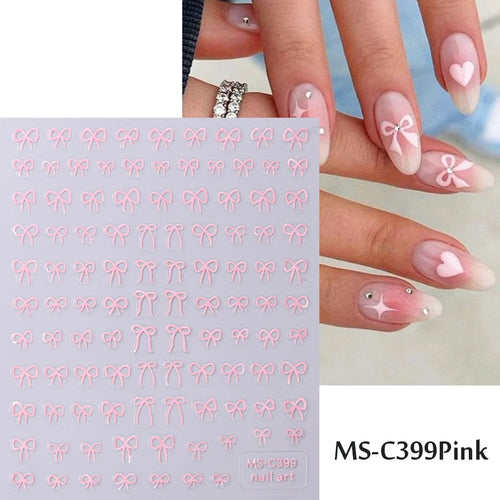 1/2pcs Black White Pink Mini Bowknot Design Nail Art Sticker Self