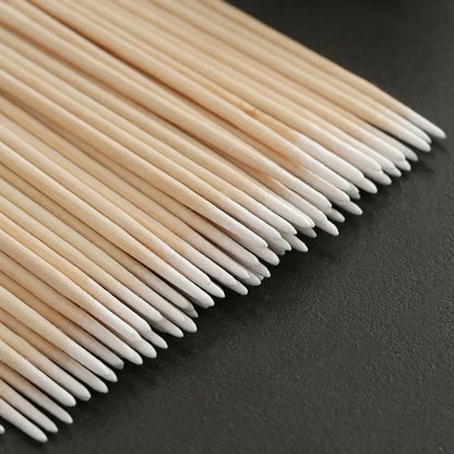 100/300/500 Nails Wooden Tip Cotton Stick Buds Disposable Ultra-Detail