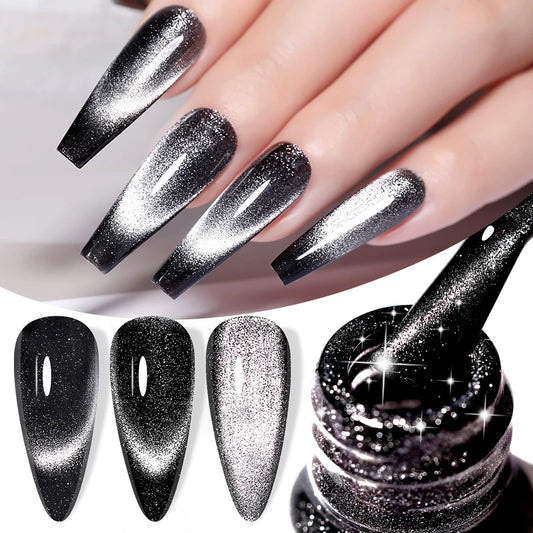 LILYCUTE 7ML Black Crystal Cat Magnetic Gel Sparkling Glitter Gel Nail