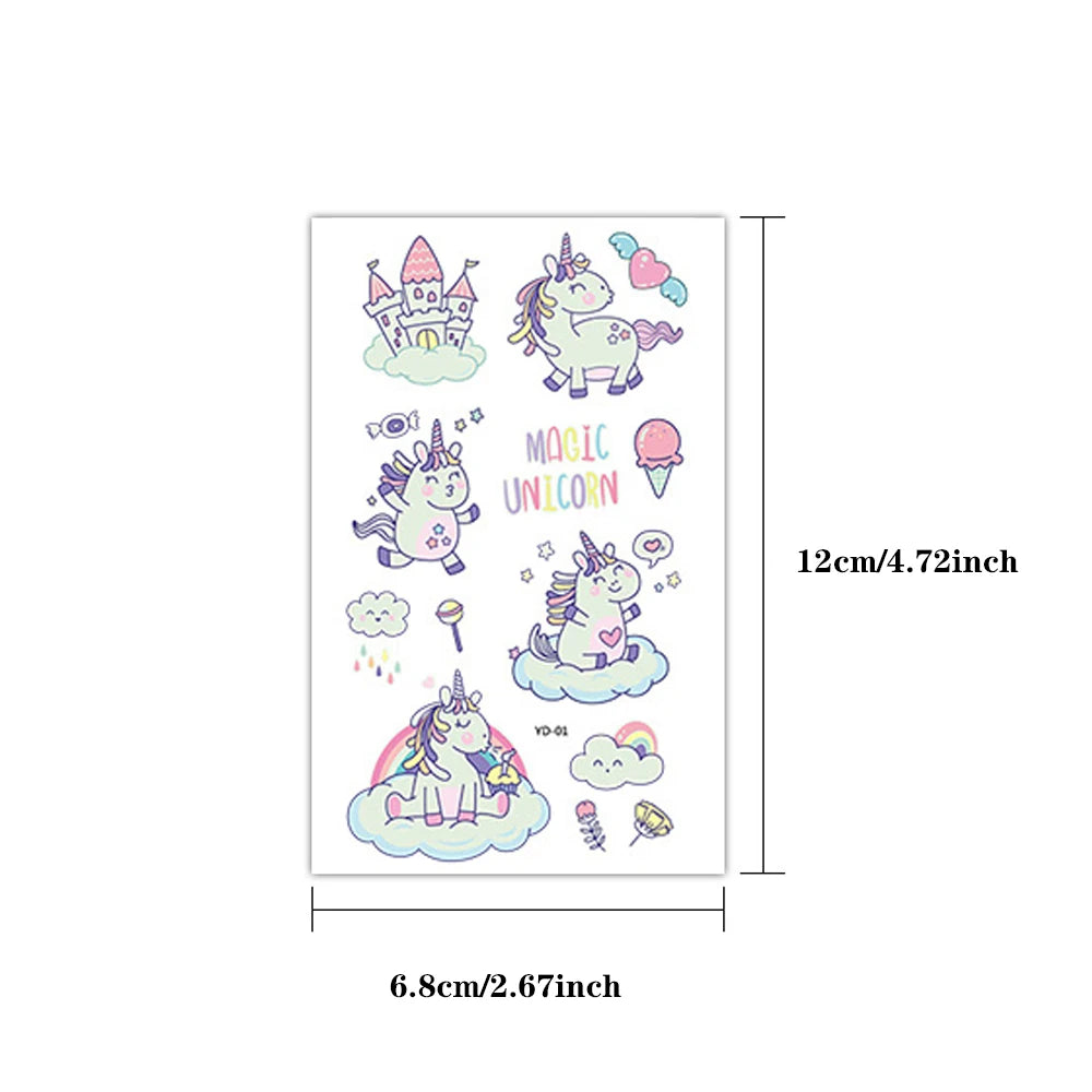 5pcs Green Luminous Glow Kids Cute Unicorn Waterproof Temporary Tattoo