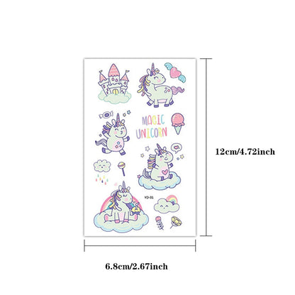 5pcs Green Luminous Glow Kids Cute Unicorn Waterproof Temporary Tattoo
