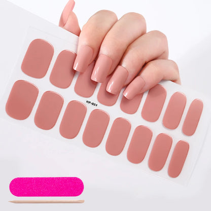 16Tips Semi-Cured Gel Nail Sticker Pure Color UV/LED Lamp Gel Nail