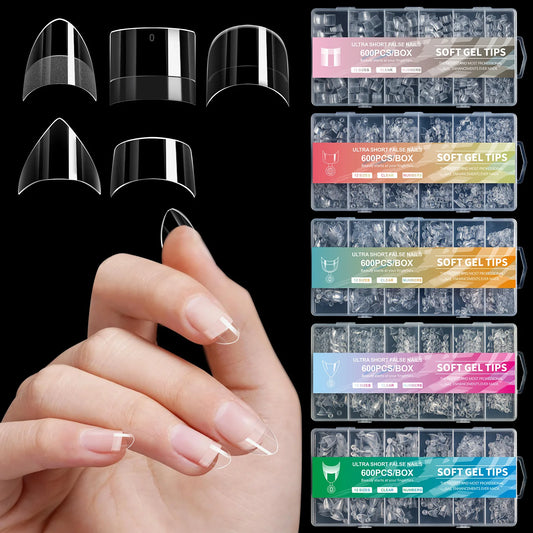 600pcs/Boxed Ultra Short French False Press On Acrylic Nails Tips