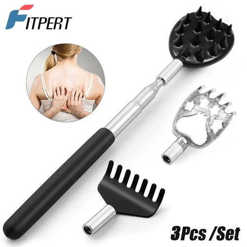 Telescoping Back Scratcher with 3Pcs Detachable Scratching Heads,Bear