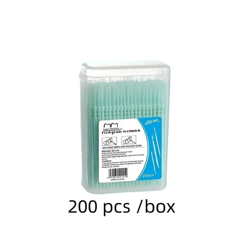200 pcs /box Double-ended Disposable Dental Floss Toothbrush Toothpick