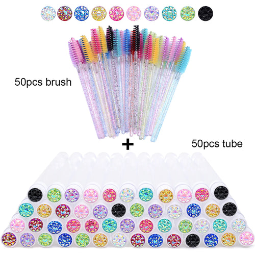 50Pcs Eyelash Brush Tubes With Crystal Lash Mascara Wands Eyebrow Comb