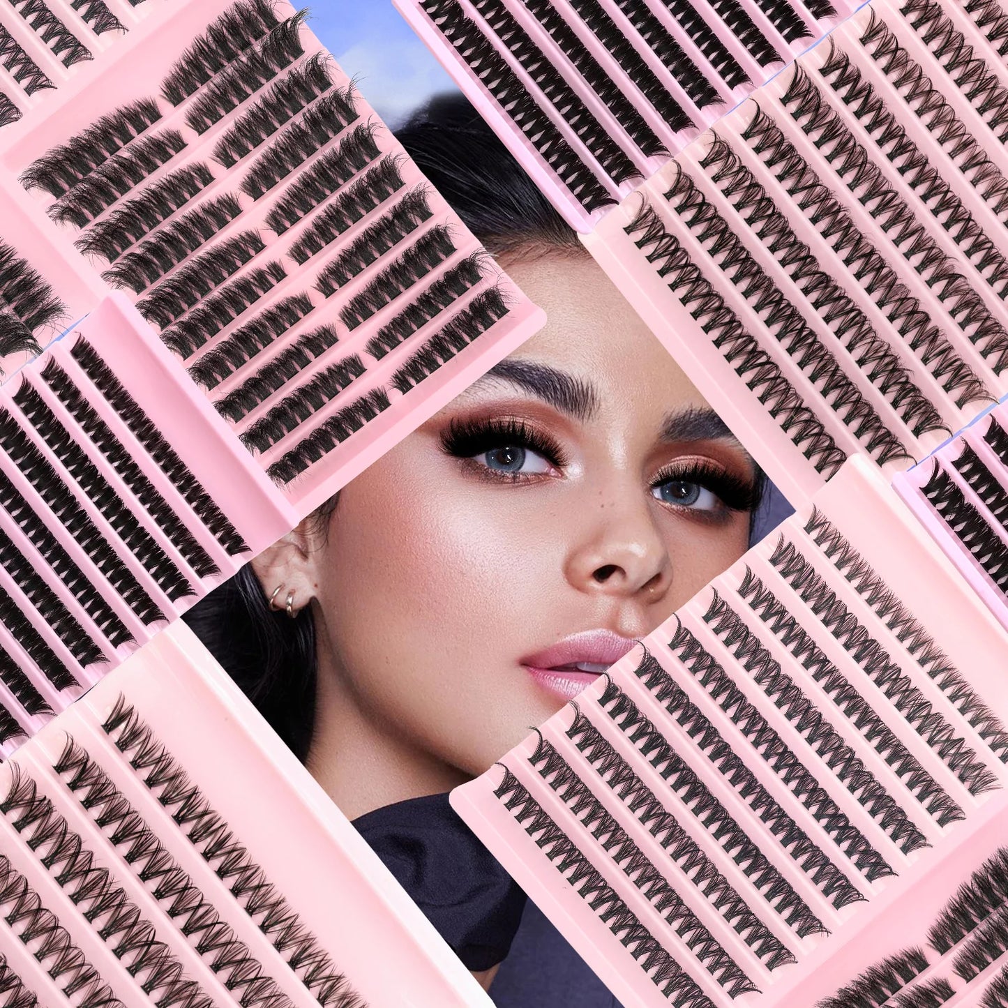 200PCS D Curl Eyelash Cluster Set with 30D40D80D and 80D Spiky Style