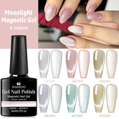 MSRUIOO 8ml Moonlight Cat Magnetic Nail Gel Polish Glitter Pink Silver