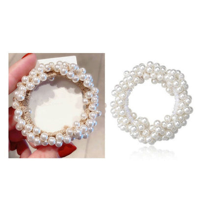 deanwangkt Girls Scrunchies Luxury Big Elegant White Pearl Hair Ties Beads Rubber Bands Ponytail Holders Hair Accessories Elastic Hair Band