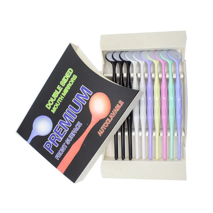 10pcs/Box Dental Double Sided Mouth Mirrors With Handle Random Colors