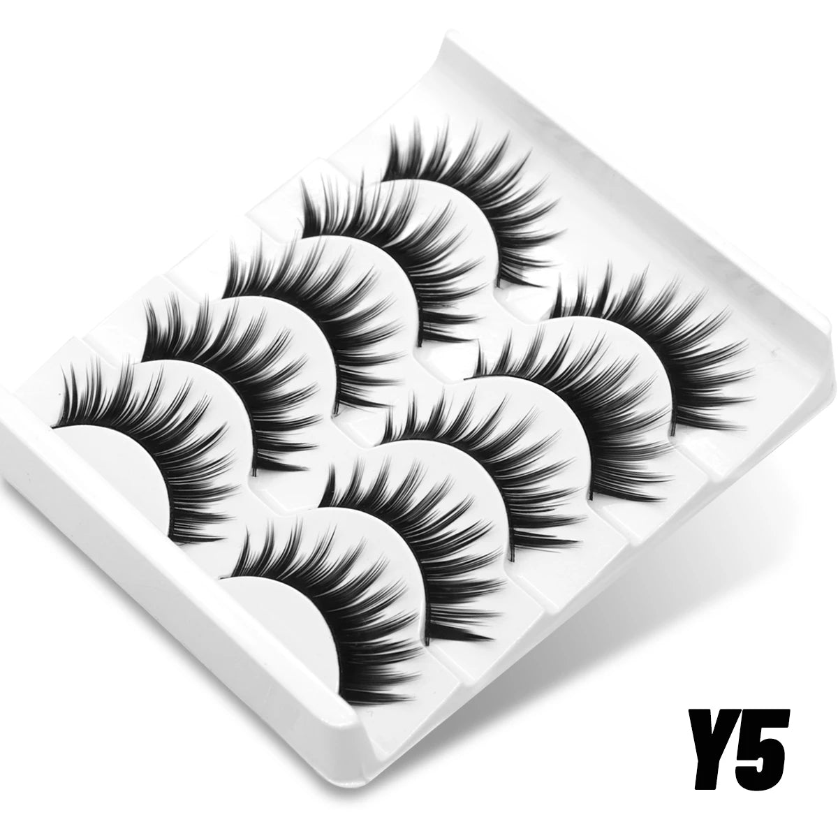 GROINNEYA 5 pairs Cat Eye Lashes Faux Mink Eyelashes Clear Band Lashes Natural Look Wispy Mink Eyelashes Full Strip Lashes