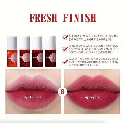 4 color Fruity Lip Tint Water Gloss Tint,Moisturizing Waterproof
