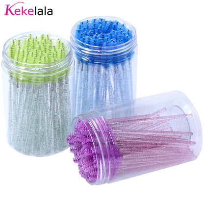 50Pcs/Bottle Eyelash Extension Brushes With Container Eyebrow  Eye