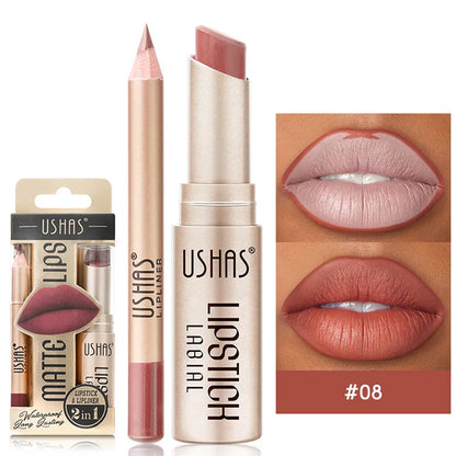 USHAS 12 Color Lip Liner + LIPSTICK Set Easy Coloring Matte Lipstick