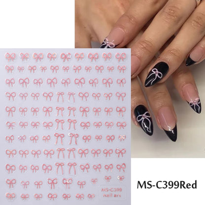 1/2pcs Black White Pink Mini Bowknot Design Nail Art Sticker Self