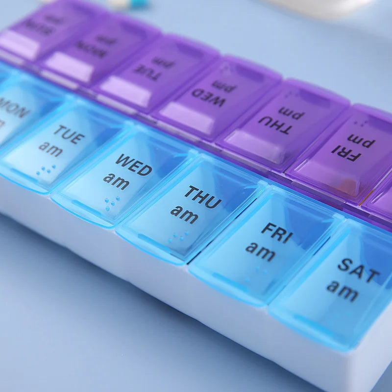 Weekly 14 Grids 7 Days Pill Box Portable Travel  Cases Organizer Pill