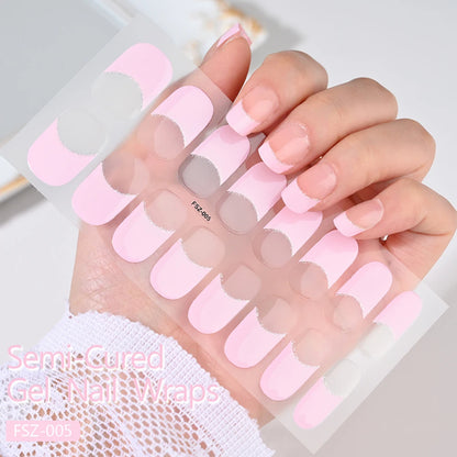 16Tips Semi-Cured Gel Nail Sticker Pure Color UV/LED Lamp Gel Nail