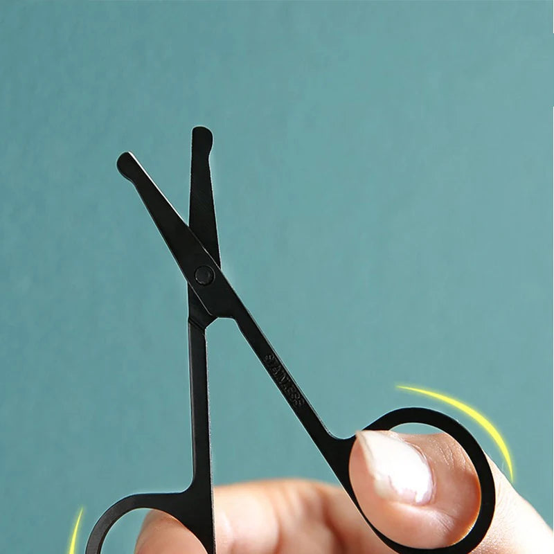 Unisex Stainless Steel Black Round Head Safe Nose Hair Scissors (Do