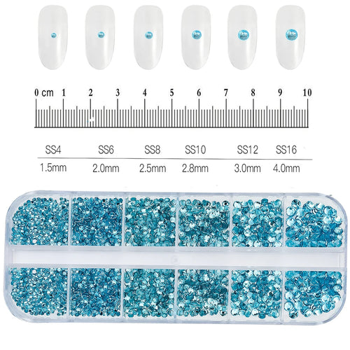12Grids SS6-SS30 Mixed Nail Rhinestones Shiny Clear/Gold/Pink/Blue