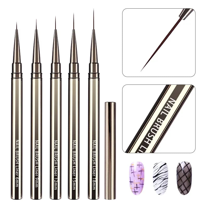 5PCS/set 6/9/12/15/18mm Nail Liner Brush Set Drawing Lines Stripe