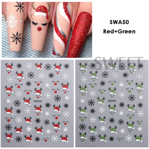 2pcs Gold Silver Christmas 3D Nail Stickers Reflective Glitter Xmas