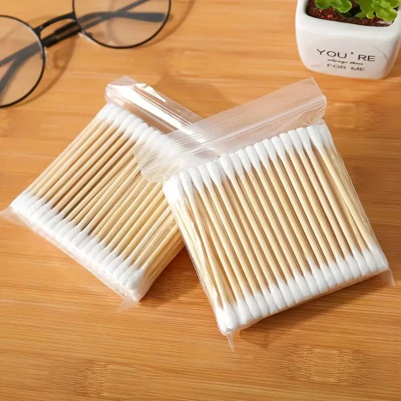 1000pcs Unscented Cotton Swabs, Double-Headed, Wooden Stick, Makeup