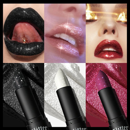 7Colors Glitter Lipstick Waterproof Long Lasting Diamond Pearlescent