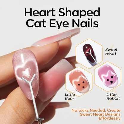 6pcs Cat Eye Nail Magnet Tool Set, French Tips Cat Eye Heart Magnets