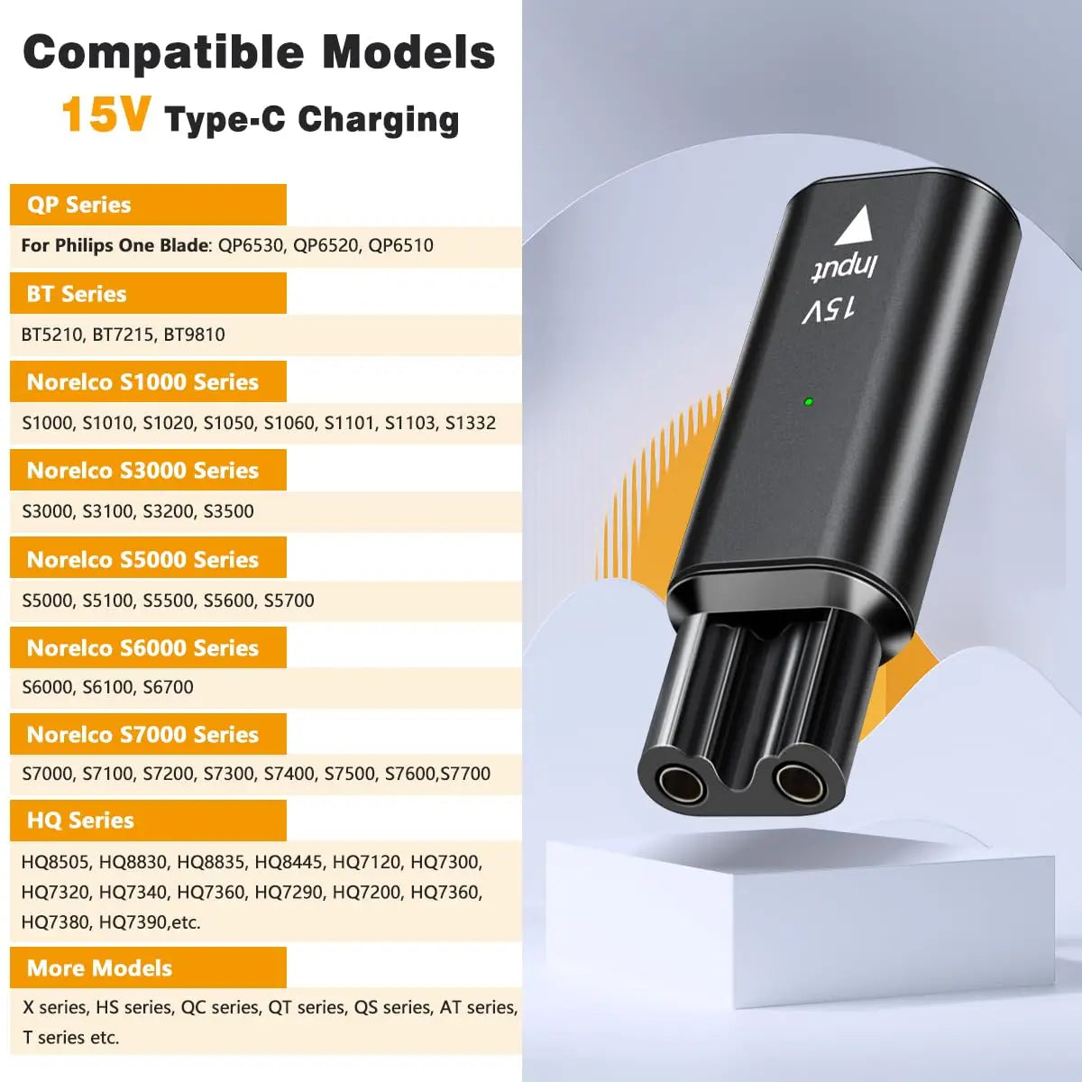 Brangdy 15V HQ8505 Type-C Shaver Adapter Charging Converter for