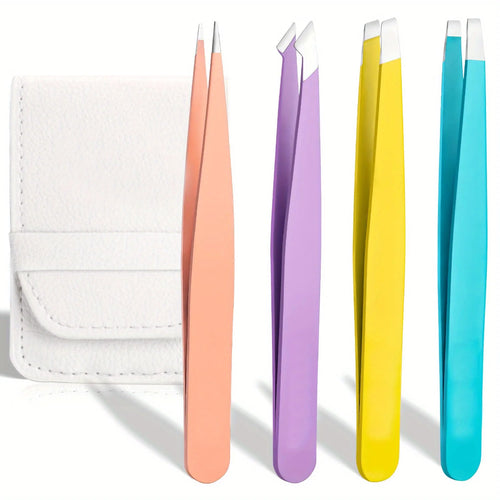 Professional Stainless Steel Eyelash & Eyebrow Grooming Tweezers Set