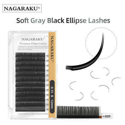 NAGARAKU Flat Ellipse Eyelash Split Tips Matte Gray Black Color Super