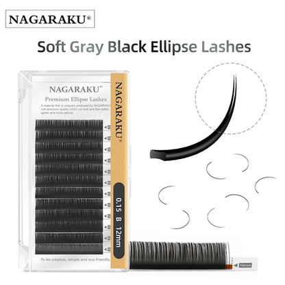 NAGARAKU Flat Ellipse Eyelash Split Tips Matte Gray Black Color Super
