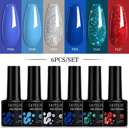LILYCUTE 6Pcs/Set 7ML Gel DIY Nail Polish Bright Pink Semi Permanent