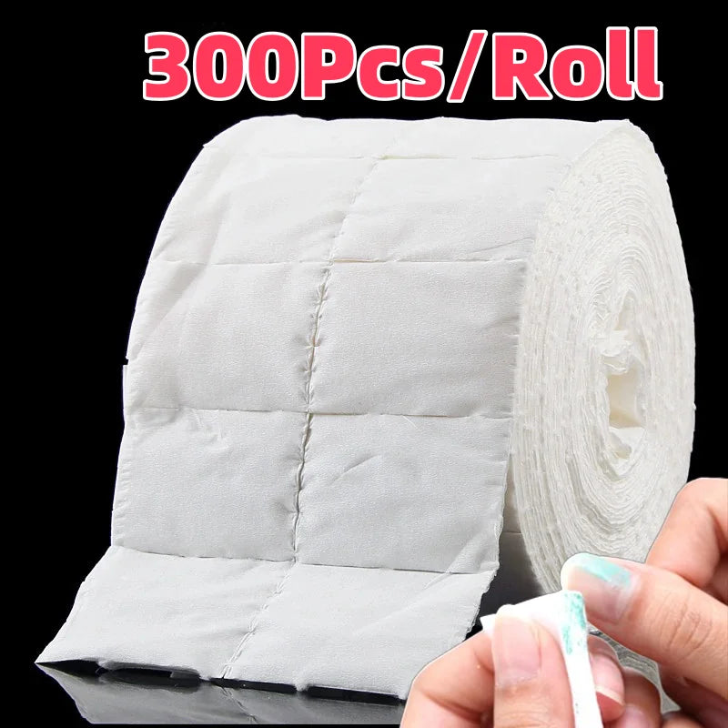 300Pcs/Roll Nail Polish Remover Cotton Pads White Torn Off Lint Free