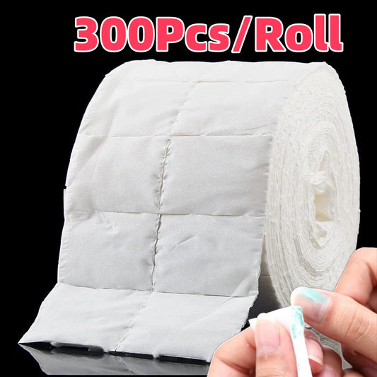 300Pcs/Roll Nail Polish Remover Cotton Pads White Torn Off Lint Free