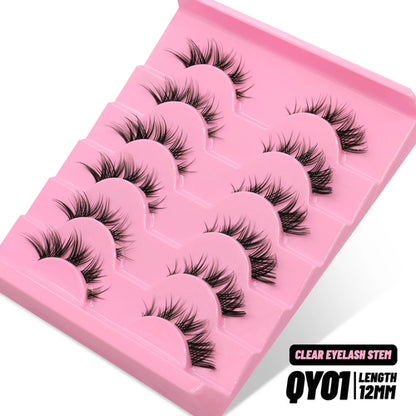 GROINNEYA Cat eye Lashes 5/6 pairs Clear Band Lashes Natural Look 6D