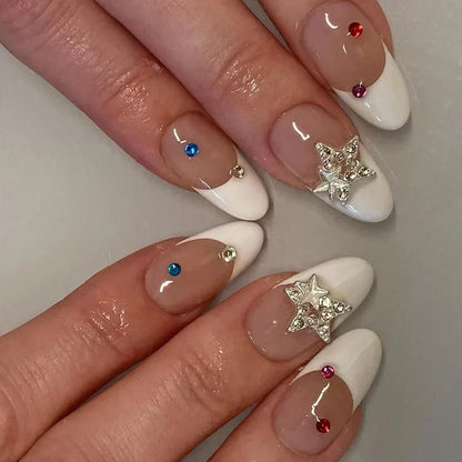 24Pcs Cute Oval False Nails Reusable And Adhesives Aesthetic False Almond Nails Complete Nail Kit Acrylic Press On Set For Gel