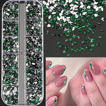 12Grids Ocean Gold Nail Art Charms Shell/Seahorse/Starfish White Half