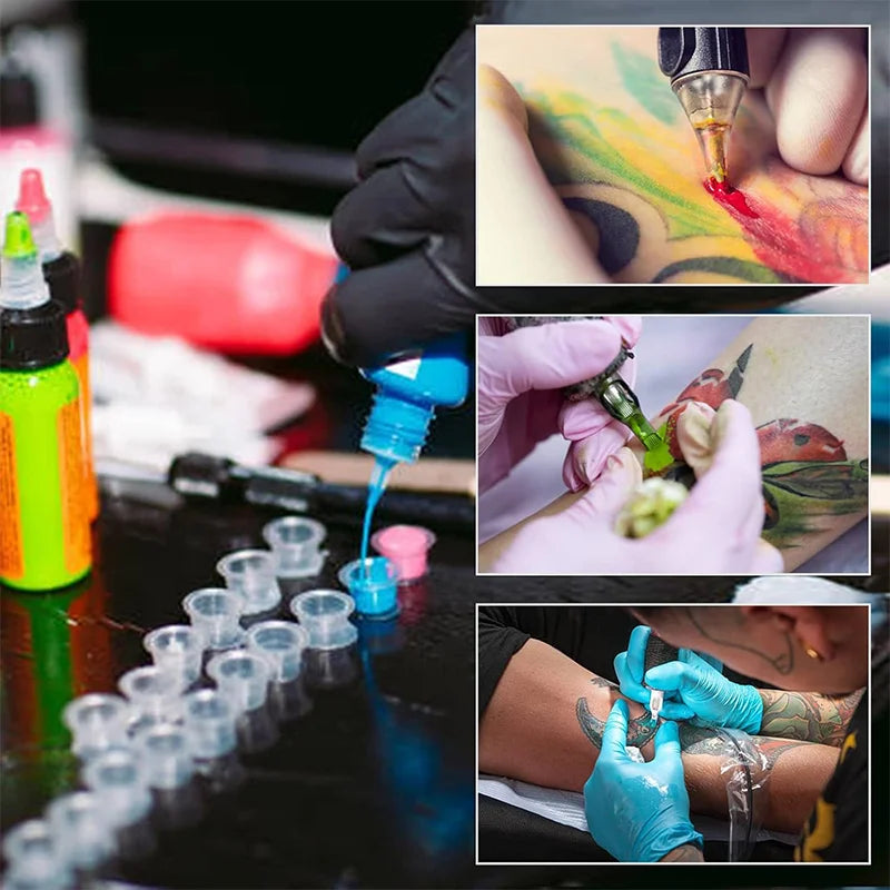 100Pcs Tattoo Ink Cups POSEIDON Plastic Pigment Clear Permanent Makeup