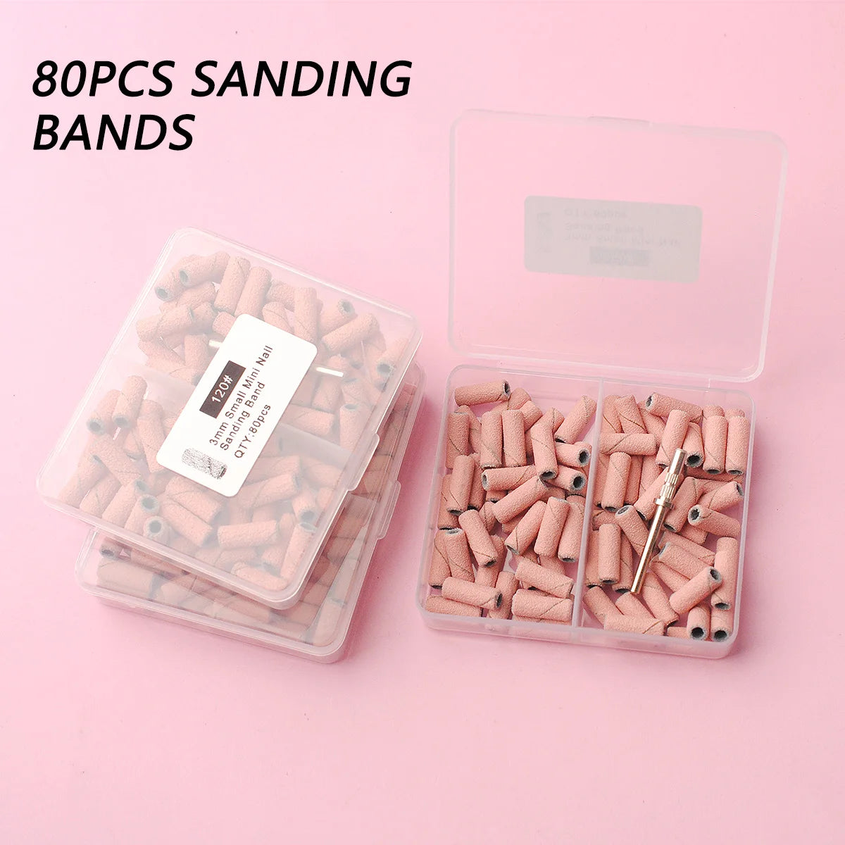 80pcs/box Pink 3.1mm Mini Sanding Bands Kits Nail Drill Bits Mandrel
