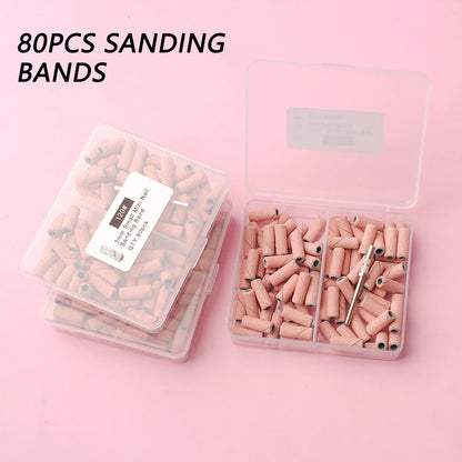 80pcs/box Pink 3.1mm Mini Sanding Bands Kits Nail Drill Bits Mandrel