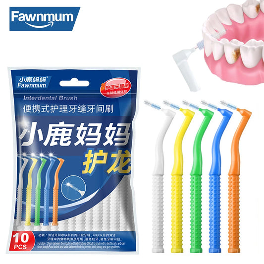 10 PCS Fawnmum L-Shape Interdental Brush Wire Orthodontic Interdental