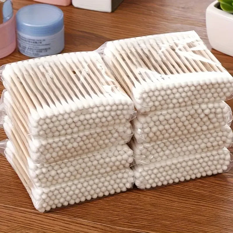 500pcs Bamboo Double-Ended Cotton Swabs - Gentle for Ears & Makeup,