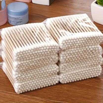 500pcs Bamboo Double-Ended Cotton Swabs - Gentle for Ears & Makeup,