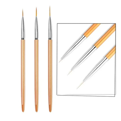 3Pcs Acrylic French Stripe Nail Art Liner Brush 3D Tips Line Stripes